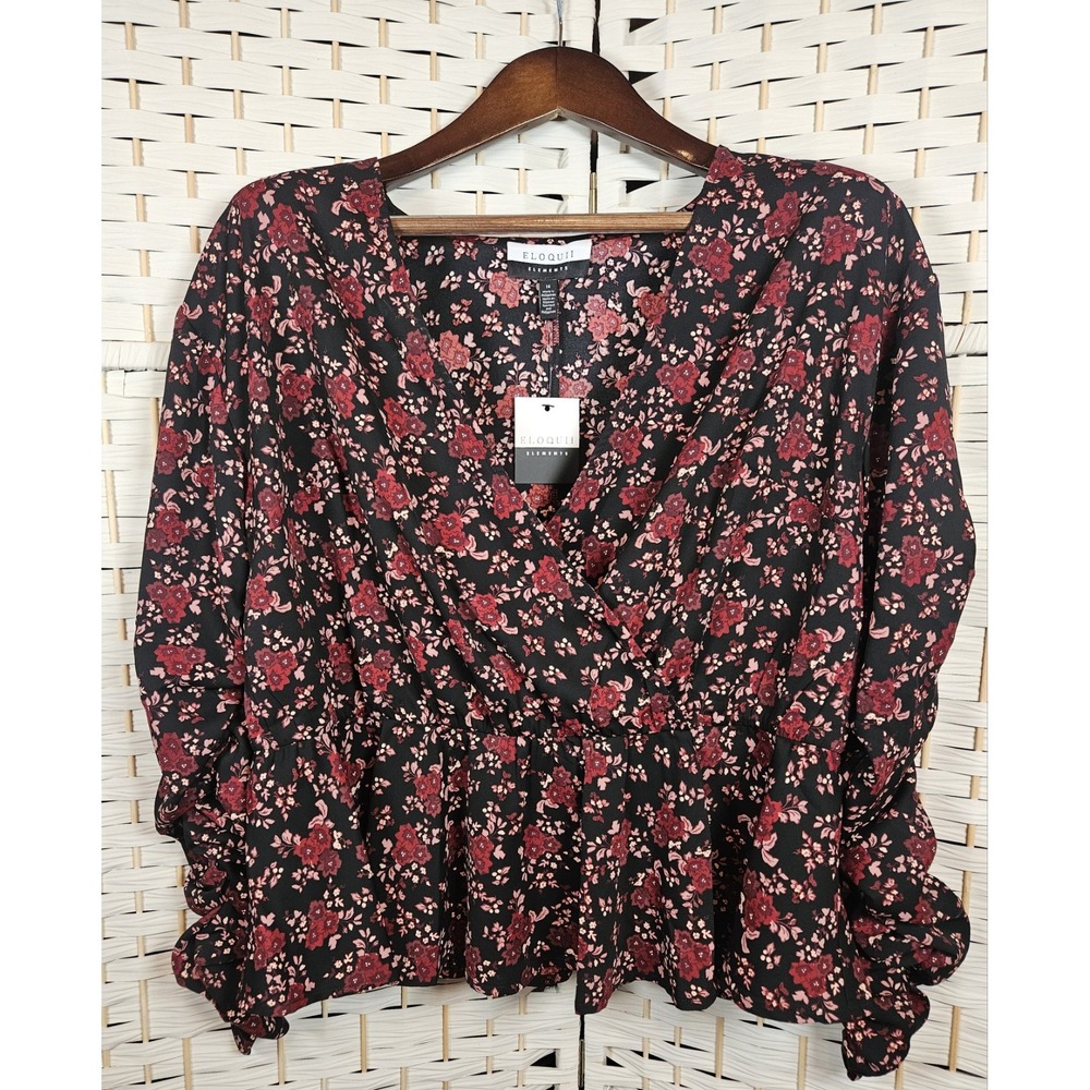 NWT ELOQUI Multicolor Floral Print Blouse Women's Size 14 Bloomcore Romantic